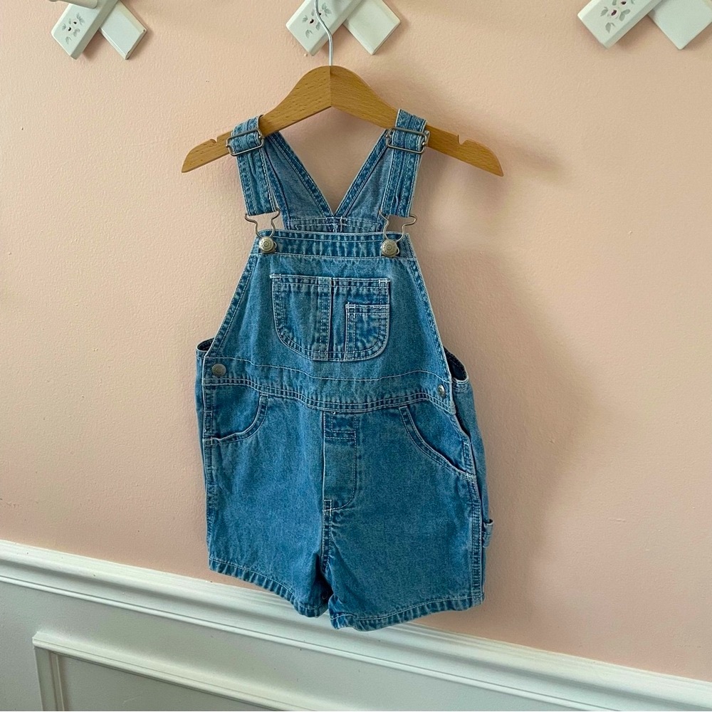 Vintage BabyGap Blue Denim Short Overalls with Adjustable Straps Size 3